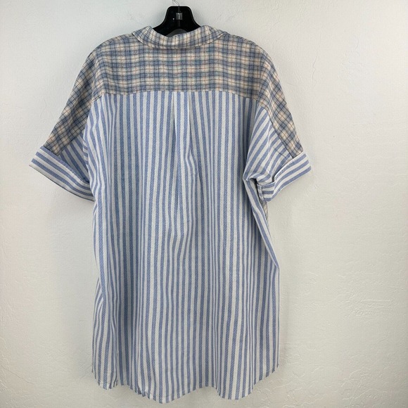 I Joah Premium Shirt Womens‎ S Blue Cream Plaid Button Up Short Sleeve High Low - Picture 2 of 8